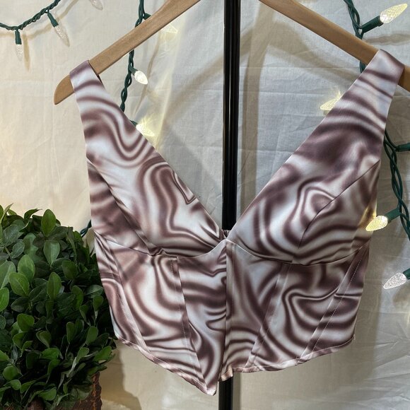 Glassons Brown Swirl  Corset-Brown, White-Sz 10 - Picture 2 of 9